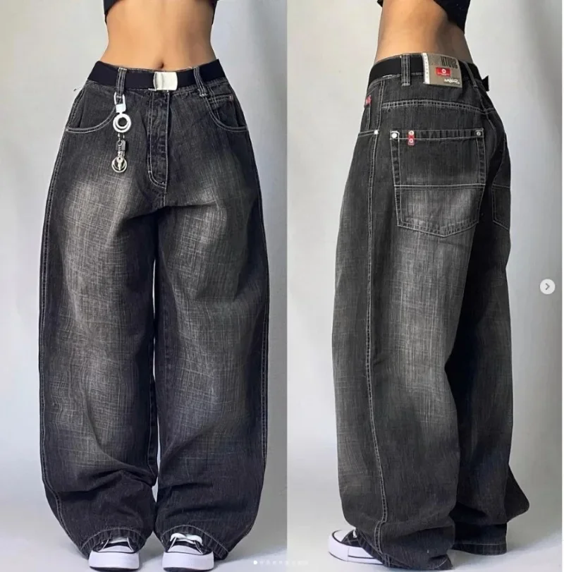 Aonga 2025 New American Trend Retro Hip-hop Embroidery Pattern Baggy Jeans For Men And Women Y2K Harajuku Gothic Wide Pants Streetwear aonga