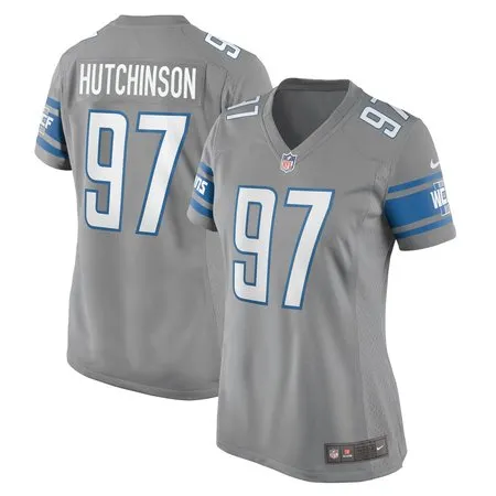 Women's Detroit Lions #97 Aidan Hutchinson  Silver Game Jersey