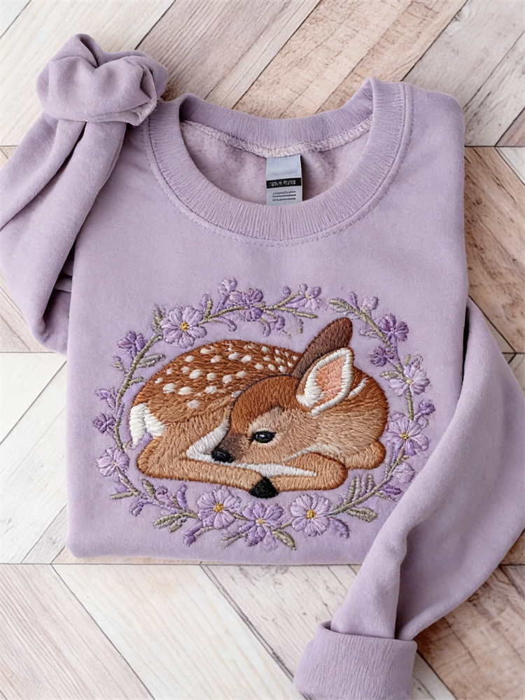 Forest Deer & Lavender Floral Cozy Sweatshirt wearshes