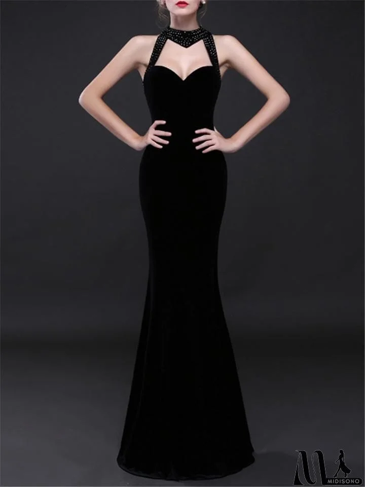 MidiSono - Sexy Sweetheart Neckline Mermaid Velvet Long Maxi Dress for Evening