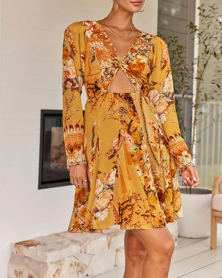 Women's Fashion Printed Long Sleeve Mini Dress