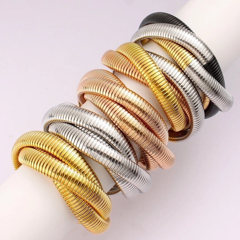 Vacation Minimalist Round 304 Stainless Steel 18K Gold Plated Bangle In Bulk