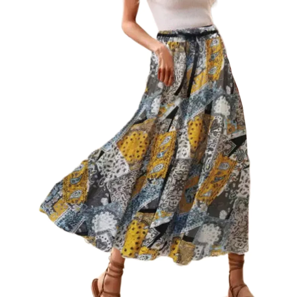 Gray Bohemia Print High Waist Skirt