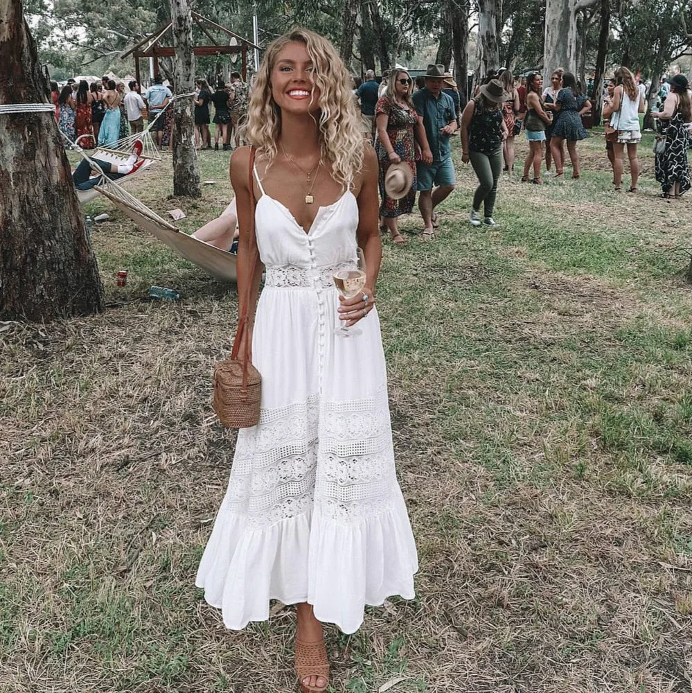 2020 Fashion Boho Long Maxi Dress Women Summer Ladies Sleeveless White Beach Dress Evening Party Casual Dresses Vestidos