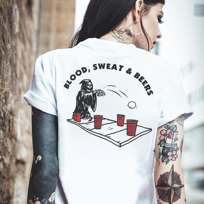 BLOOD, SWEAT BEERS printed white T-shirt designer