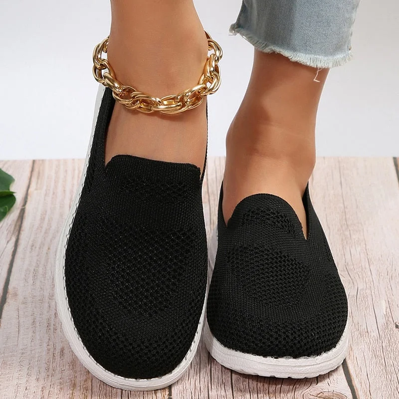 Vstacam Breathable Knit Loafers for Women Plus Size 43 Lightweight Soft Sole Flats Shoes Woman 2023 Autumn Anti-Slip Casual Shoes Ladies