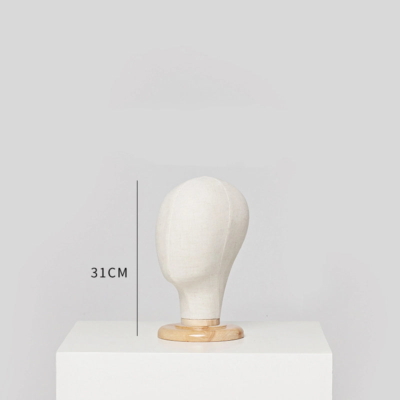Head Model In Stock Supply Bag Linen Cloth Model Head Hat Wig Jewelry Display Head Mold With Solid Wood Base