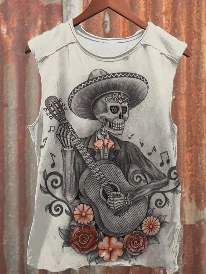 Unisex Vintage Western Art Print Casual Vest