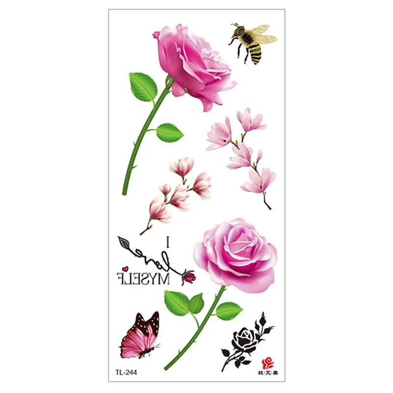 Peony Rose Temporary Tattoo Stickers,Women Body Art Tattoo,Girl Back Breast Arm Leg Red Blue Pink Flower Fake Tatoos