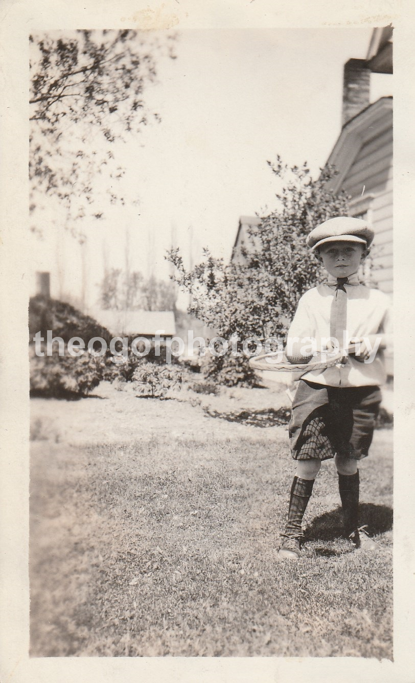 BOY FROM THE DAY Found Photo Poster painting bwOriginal Snapshot VINTAGE 22 34