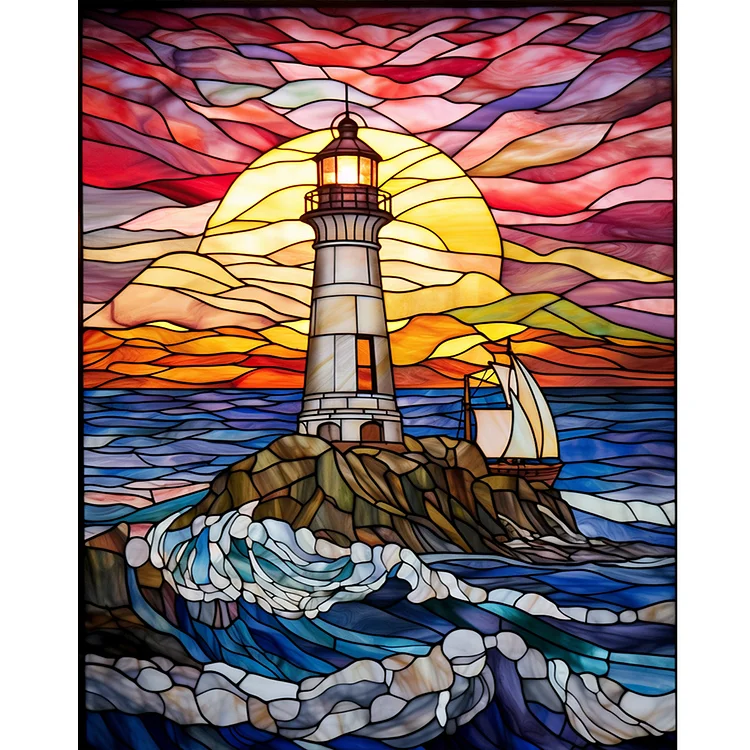 Lighthouse Stained Glass  - Full Round - Diamond Painting(40*50cm)