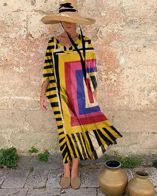 Resort Abstract Art Print Loose Midi Dress