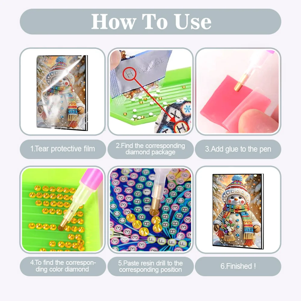 2pcs 50-Page A5 Snowman Diamond Painting Notebook for Adults Holiday Gift