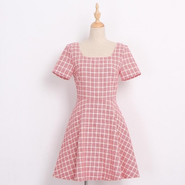 Red Grid Bowknot Back Dress SP1710284