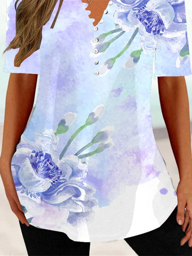 Women Half Sleeve V-neck Solid Color Dress