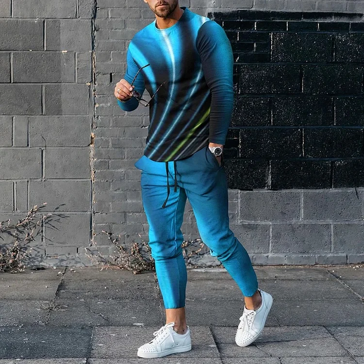 Men's Fashion Long Sleeve T-Shirt And PantsTwo Piece Set