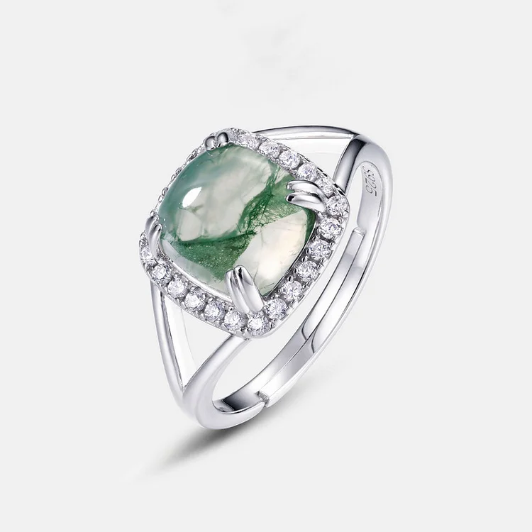 Green Moss Ring Aquatic Agate Open Engagement Ring