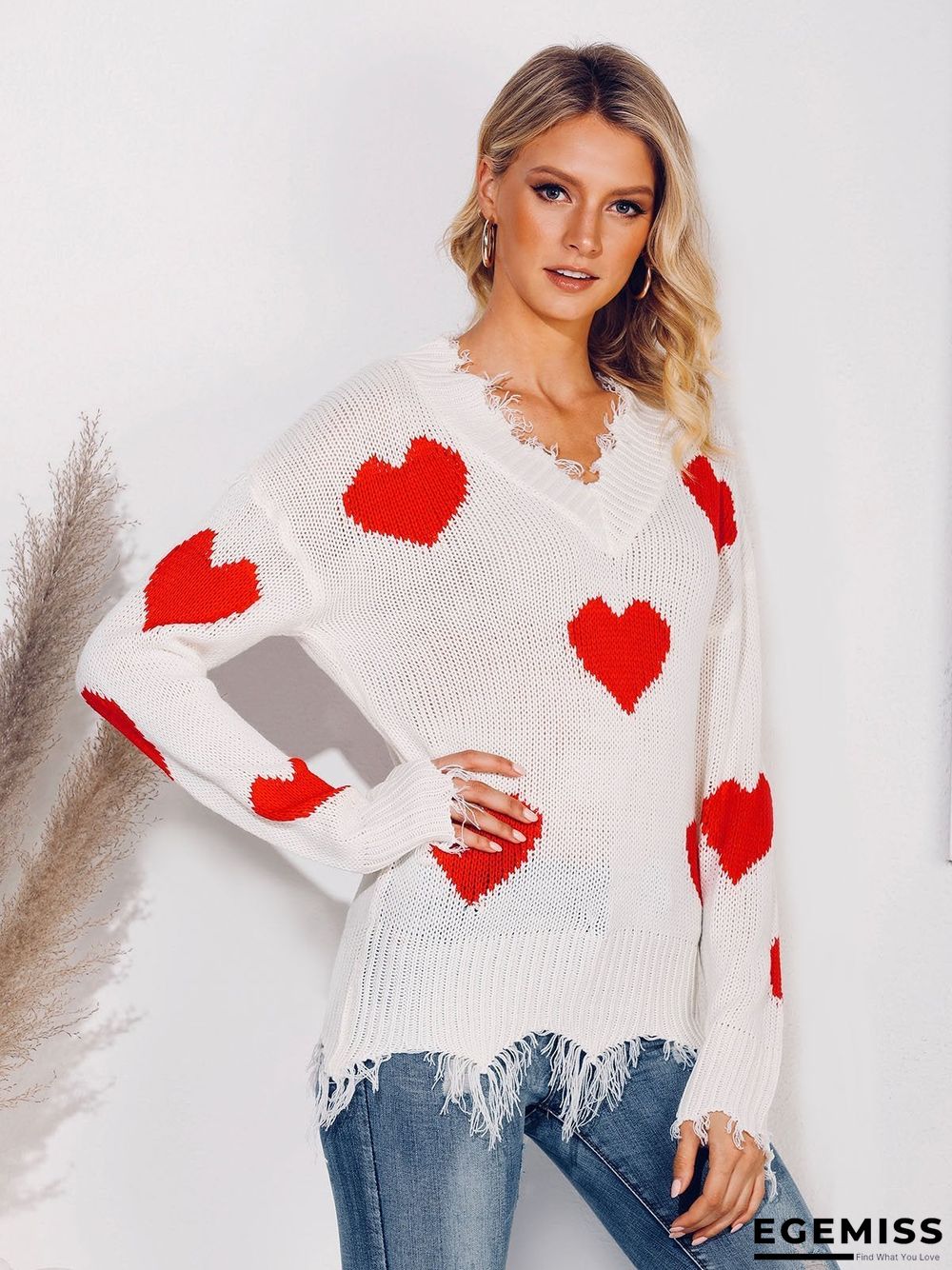 Long Sleeve Graphic V Neck Sweater | EGEMISS