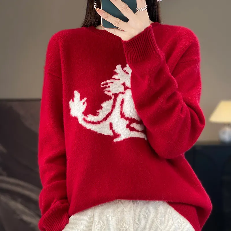 Churchf Churchf Dragon New Chinese Red Lovers Sweater With Men And Women