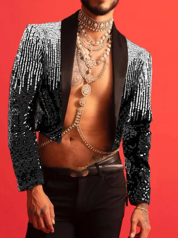 Fashionable Shiny Gradient Sequin Short Suit