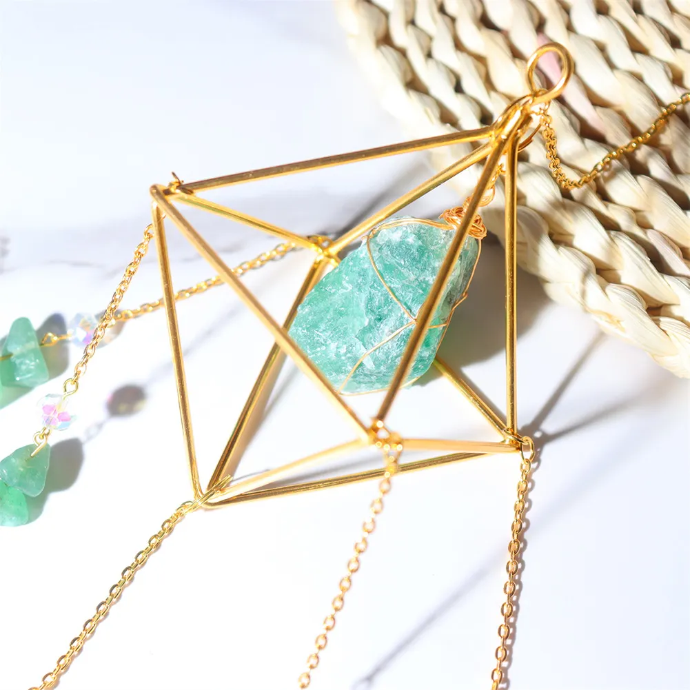 Crystal Wind Chimes Natural Stone Prism Light Catcher Garden Decor (Green)