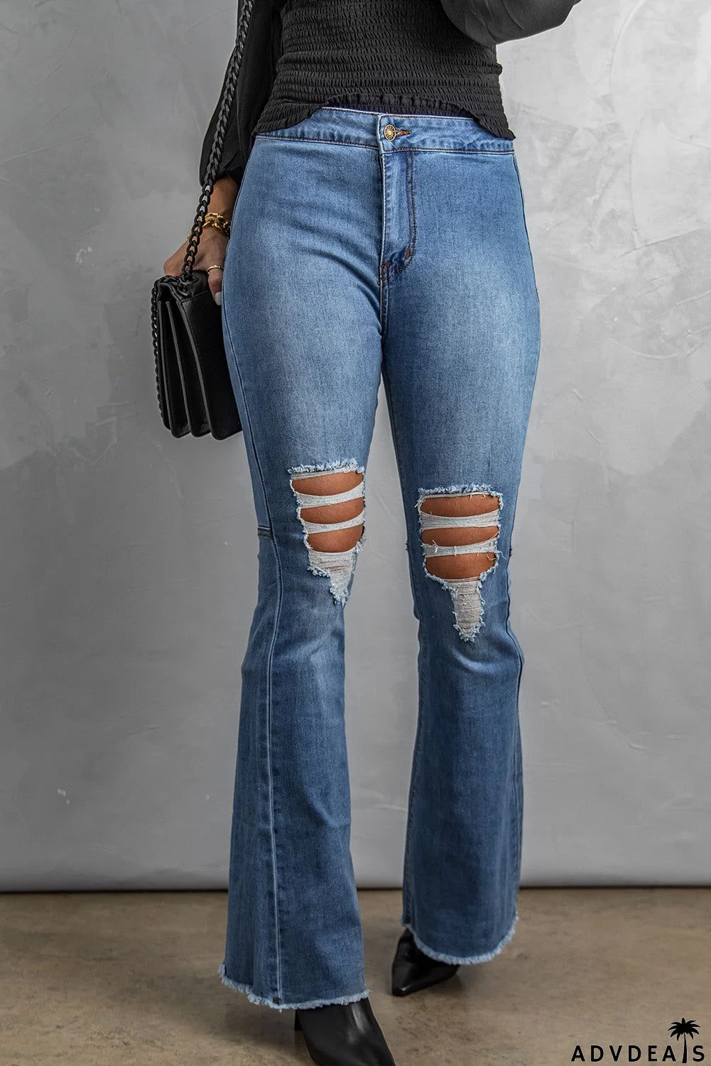 High Waist Ripped Flare Jeans
