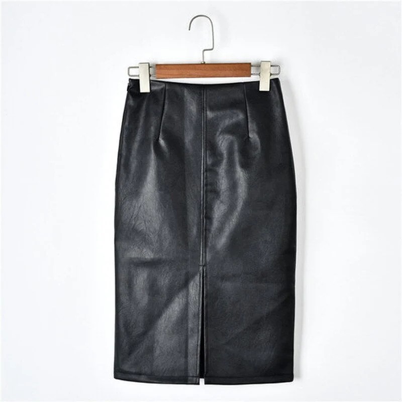 2021 Summer Midi Skirt Women Plus Size Solid Split Skirts Korean PU Leather Skirts Women High Waist Straight Midi Skirts 10091