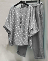 Round Neck Polka Dot Short Sleeve TwoPiece Suit