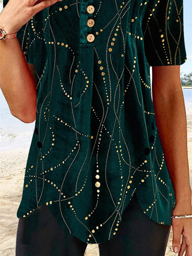 Women Half Sleeve V-neck Solid Color Dress