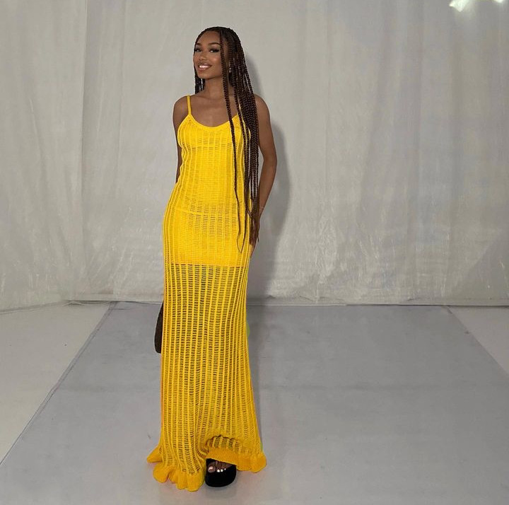Ootddress Ruffled See-Through Backless Halter Dress Female Sleeveless Hollow Out High Waist Elegant Gown Spaghetti Women Maxi Dress