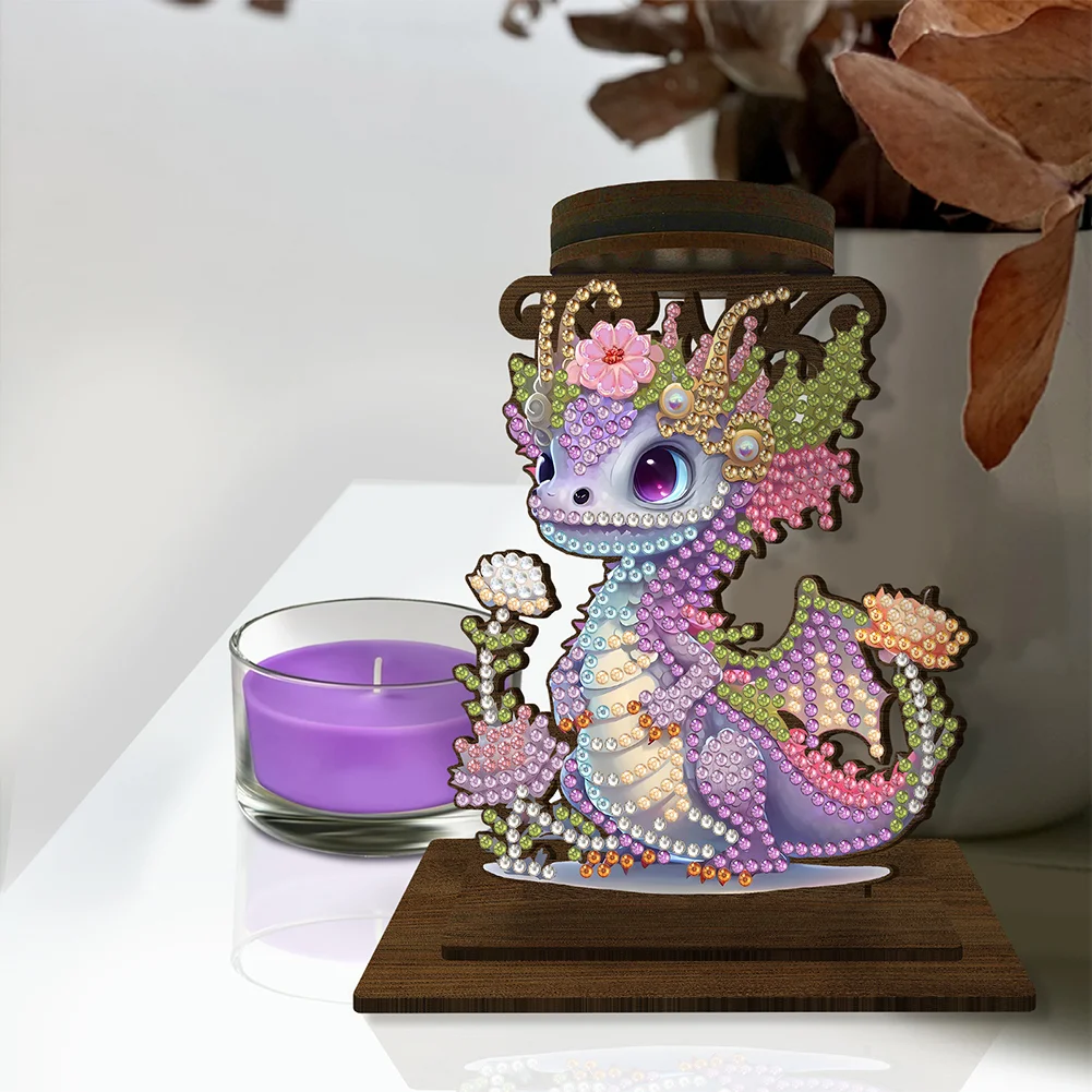 5D DIY Dinosaur Diamond Painting Desktop Candle Holder Gifts for Family Friend
