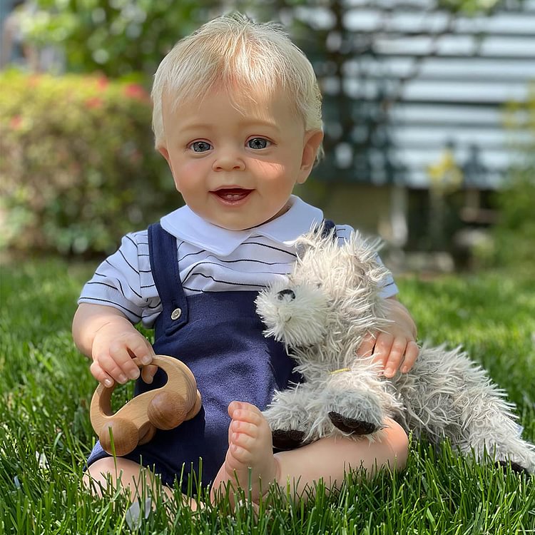 [This Is Lovely Baby] 20" Blonde Hair Cloth Body Weighted Simulation Reborn Toddler Doll Boy With Two Teeth Named Darky Minibabydolls® Minibabydolls®