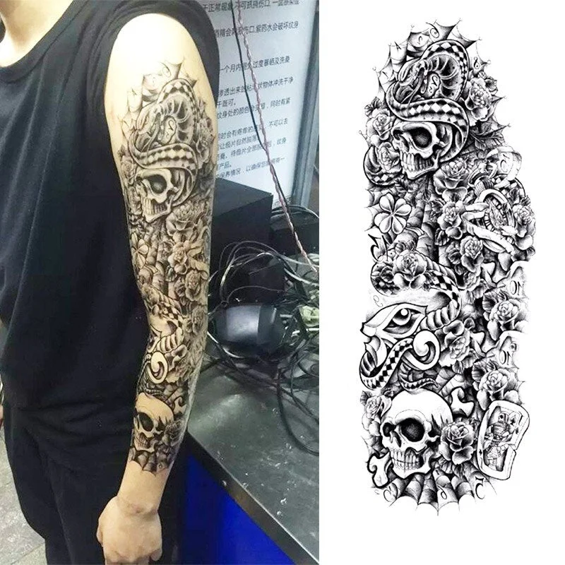 Full Flower Arm Tattoo Sticker 40models Fish Peacock Lotus Temporary Body paint Water Transfer fake Tatoo sleeve