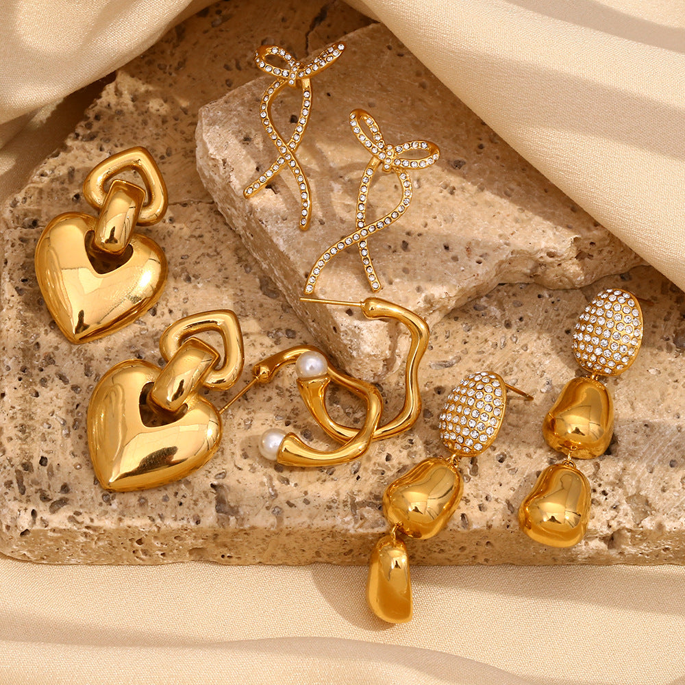 Ins Niche Simple Peanut Bow Earrings Stainless Steel 18K Gold Plated Love Ring Earrings Female