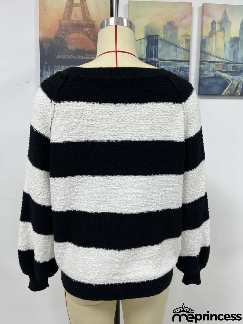 Winter women's Patchwork striped knitting shirt pullover loose sweater women