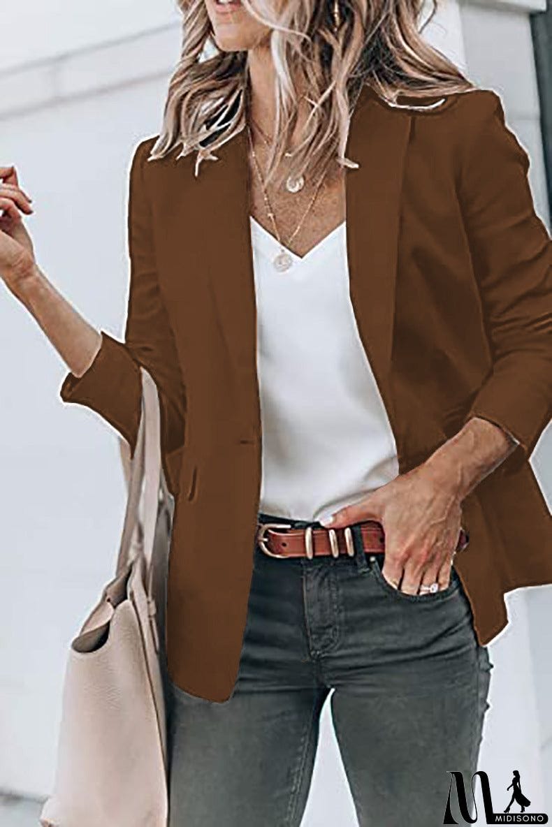 MidiSono - Casual Turndown Collar Coat