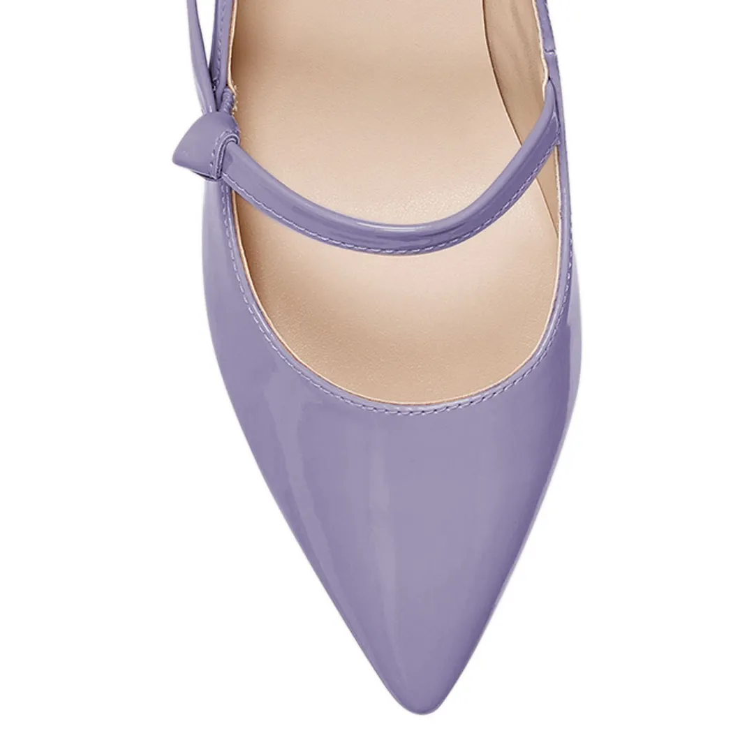 Light Purple Kitten Heel Pointed Toe Simple Mary Jane Shoes