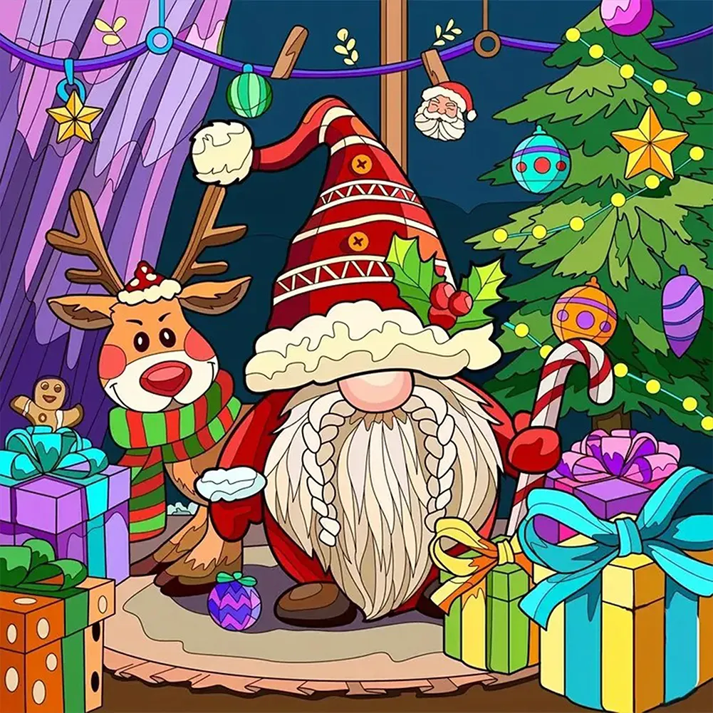 Partial AB Diamond Painting - Full Round Drill - Christmas Gnome(Canvas|45*45cm)