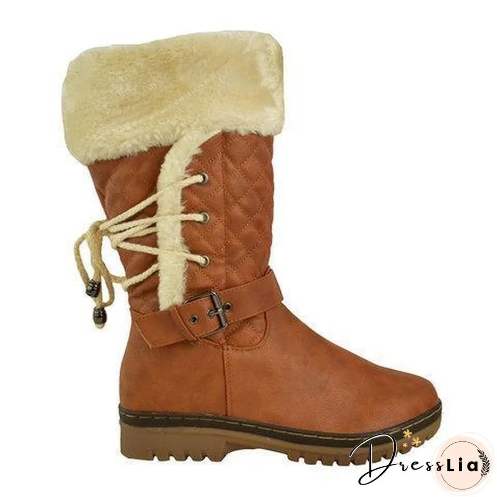 Women's Winter Furry Mid-Calf Snow Boots Plus Size Shoes