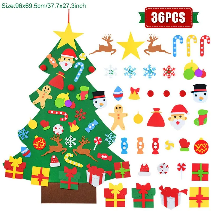 Kids DIY Felt Christmas Tree Christmas Decoration for Home Navidad 2021 New Year Gifts Christmas Ornaments Santa Claus Xmas Tree