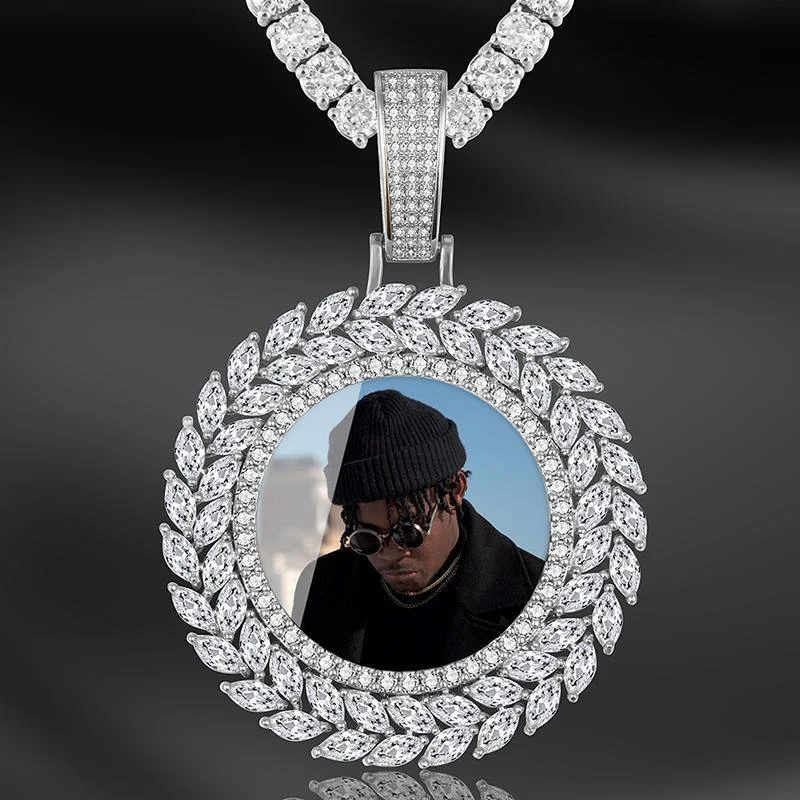 Grain Custom Photo Round Medallion Solid Back Pendant Necklace-VESSFUL