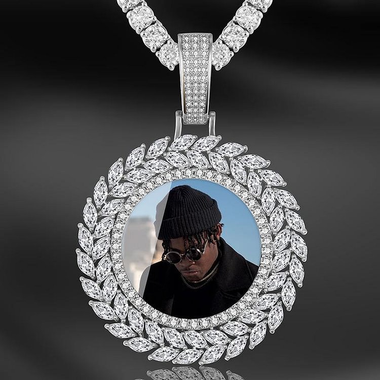 Grain Custom Photo Jewelry Round Medallion Solid Back Hiphop Pendant Necklace