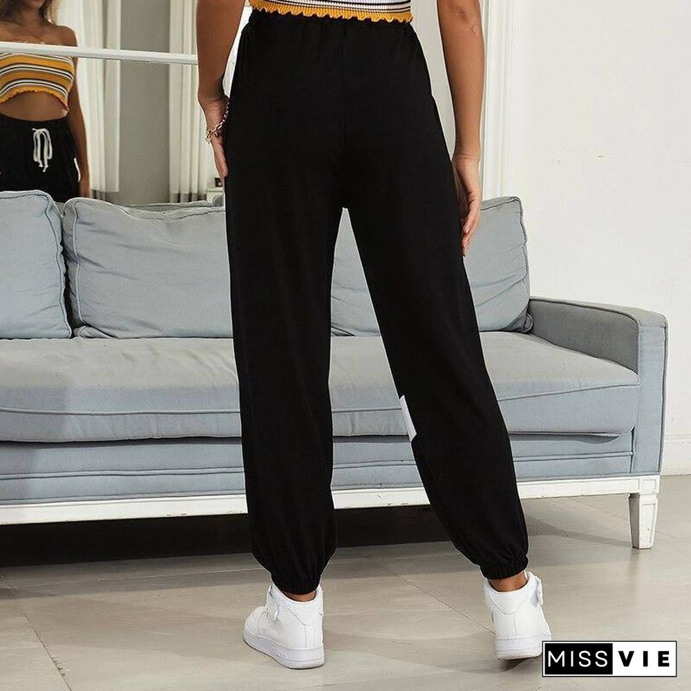 Autumn Striped Patchwork  SweatPants Women Trousers Soft Casual Home High Waist Pants For Women New Fashion