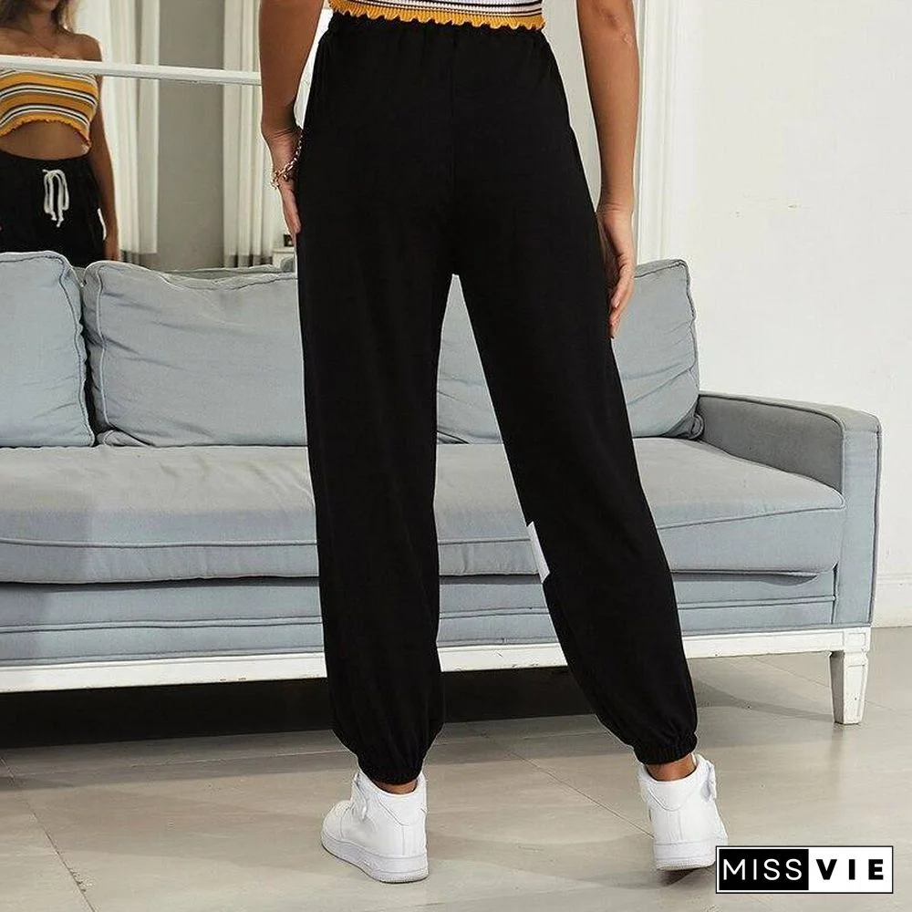 Autumn Striped Patchwork  SweatPants Women Trousers Soft Casual Home High Waist Pants For Women New Fashion