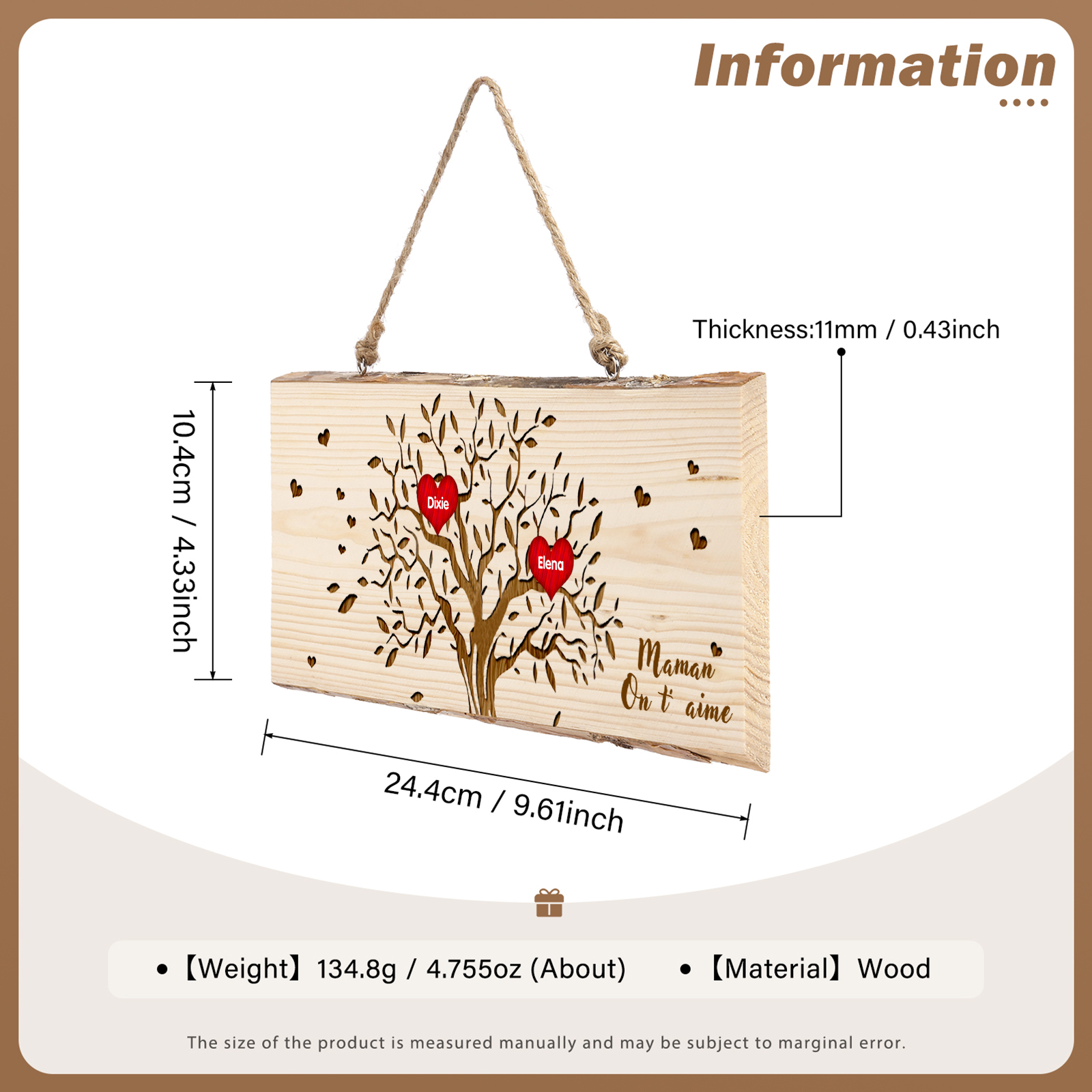 Décoration en bois Arbre de Vie 2-6 Prénoms Personnalisés avec Texte pour Famille Peinture Décorative