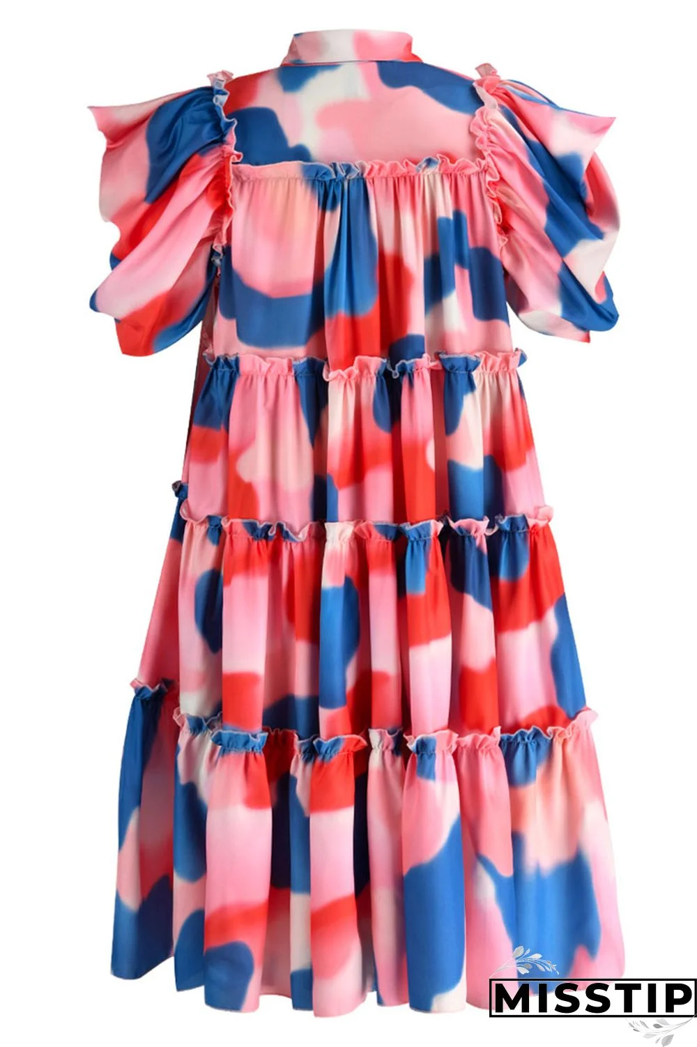 Pink Fashion Casual Print Patchwork Buckle Turndown Collar A Line Dresses