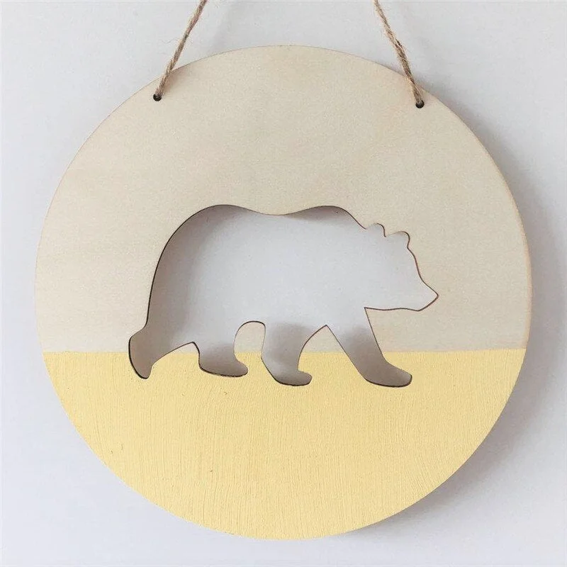 INS Nordic Positive Slogan Banner Round Polar Bear Wood Chip Wall Hanging Pendant Cardboard For Kids Room Decoration Photo Props