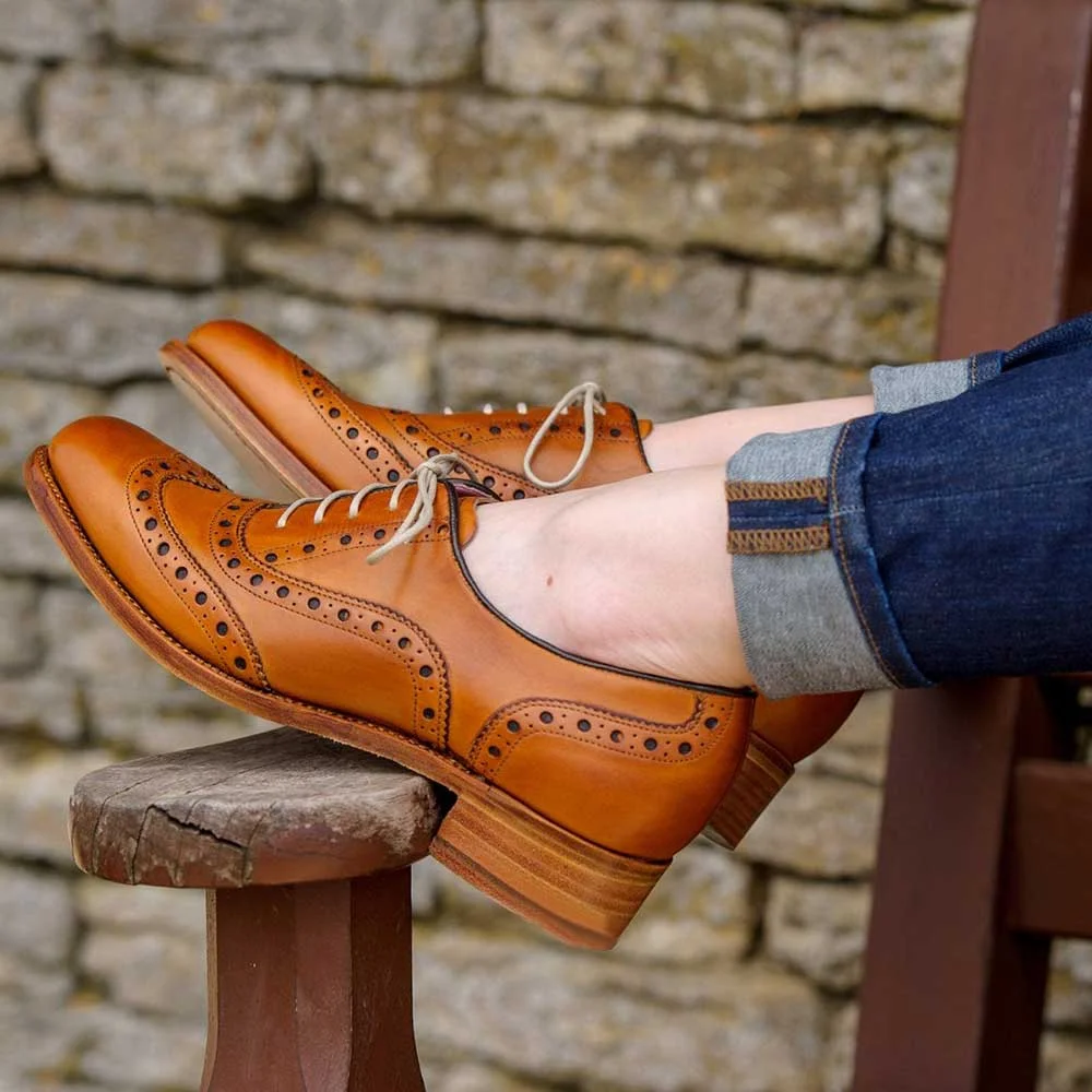 Tan Vegan Leather Round Toe Chunky Heel Oxford Shoes Women