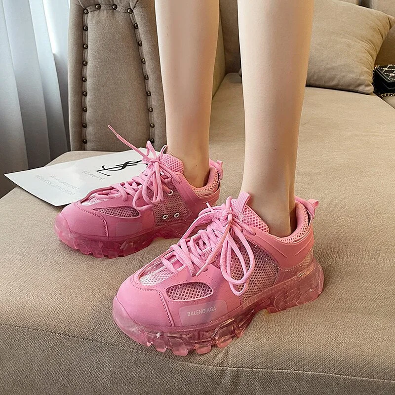 Height Increasing Chunky Sneakers Women 2021 New Colorful Girls Pink Shoes Bright Green Fashion Casual Dad Shoes Female Footwear