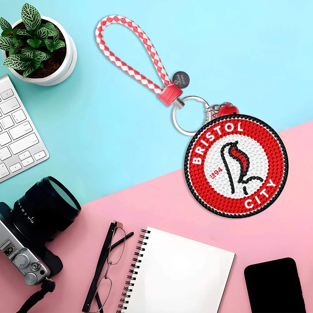 5D DIY Bristol FC Double Sided Full Drill Keyring Diamond Keychains Pendant